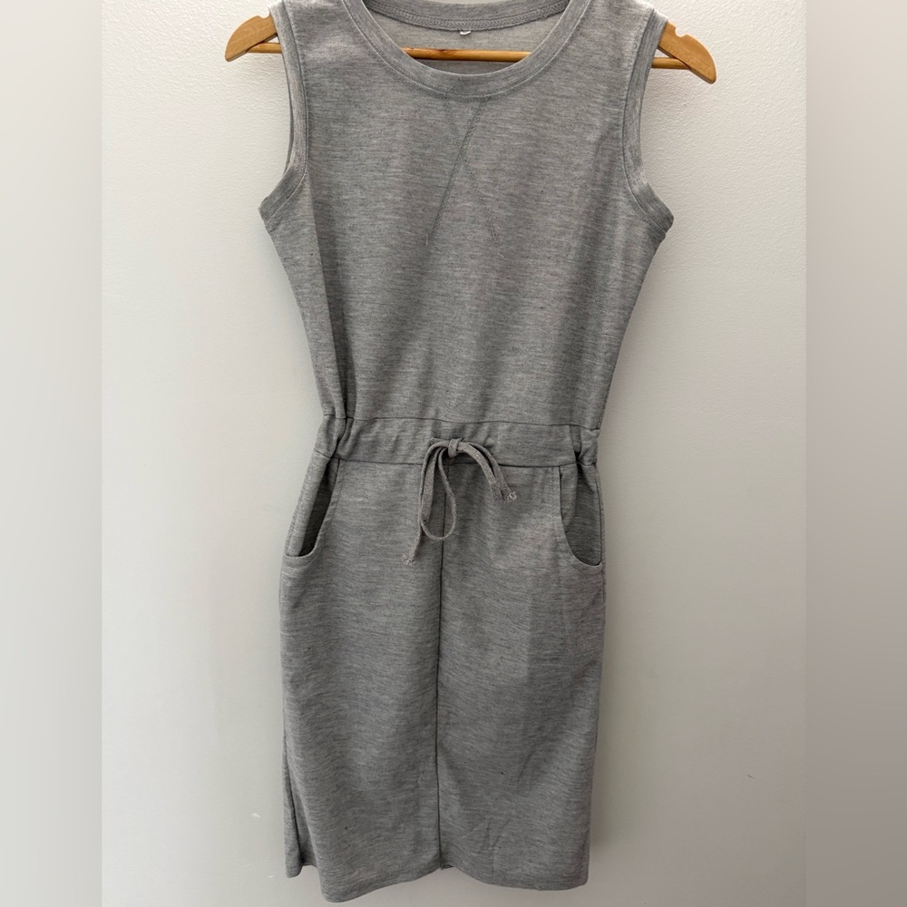 Sleeveless Grey Knit Drawstring Dress